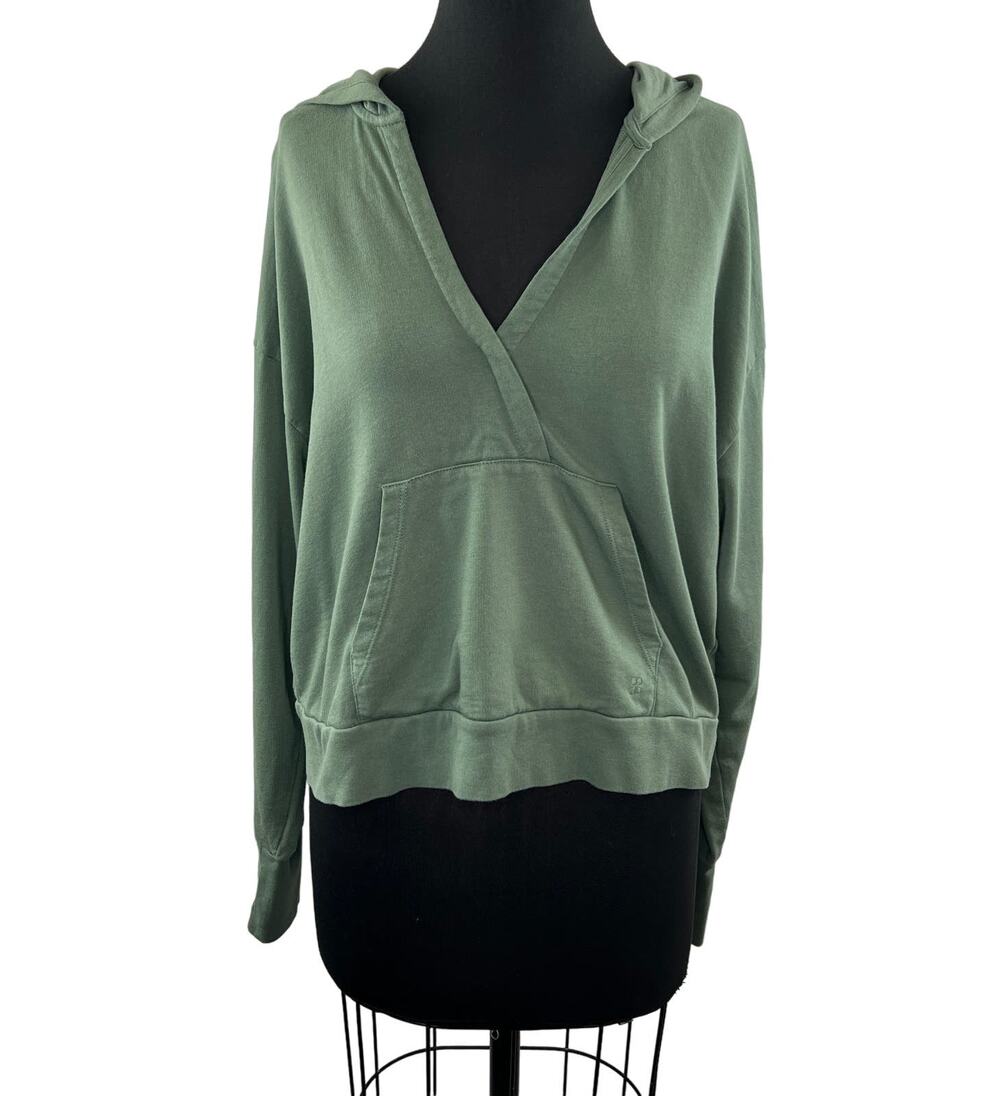 Sweaty Betty Green Hoodie V-Neck Long Sleeve Fleece Pullover Size L Large